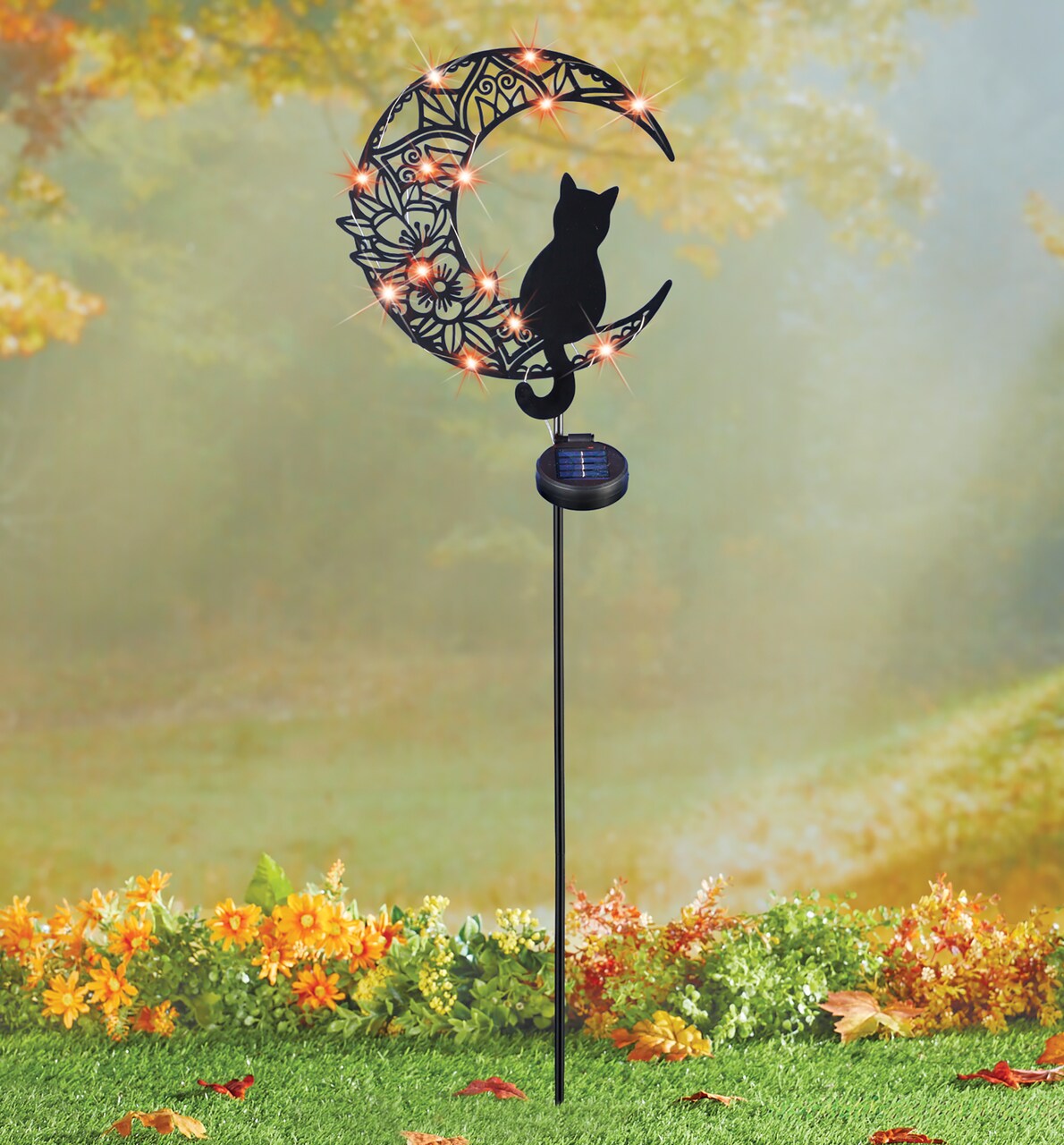 Collections Etc Solar Powered Cat on Crescent Moon Outdoor Garden Stake
